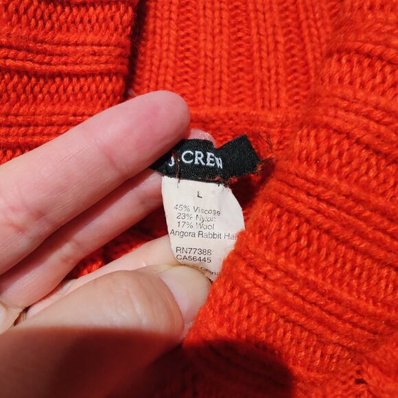 J Crew Womens Sz L Orange Red Cable Knit Turtle Neck Sweater Viscose Angora Wool - Picture 3 of 4